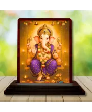 Car Desk/Table Top Lord Ganesha Wooden Photo Stand  3x4 Inches, Compact & Stylish Spiritual Display For Car, Home & Office (Pack Of 1) (F14513)