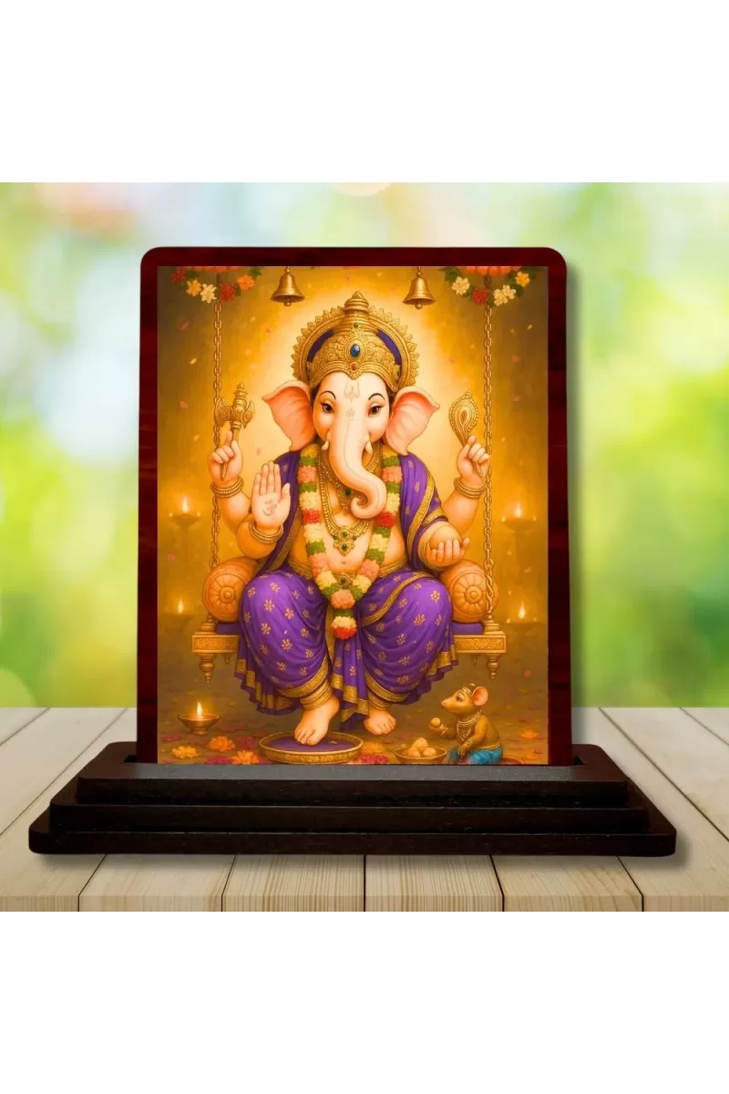 Car Desk/Table Top Lord Ganesha Wooden Photo Stand  3x4 Inches, Compact & Stylish Spiritual Display For Car, Home & Office (Pack Of 1) (F14513)