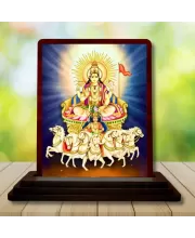 Car Desk/Table Top Lord Surya Wooden Photo Stand  3x4 Inches, Compact & Stylish Spiritual Display For Car, Home & Office (Pack Of 1) (F14514)