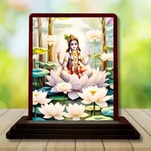 Car Desk/Table Top Lord Krishna Wooden Photo Stand  3x4 Inches, Compact & Stylish Spiritual Display For Car, Home & Office (Pack Of 1) (F14516)