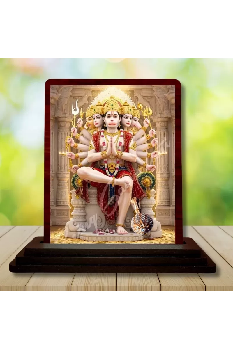 Car Desk/Table Top Lord Hanuman Wooden Photo Stand  3x4 Inches, Compact & Stylish Spiritual Display For Car, Home & Office (Pack Of 1) (F14517)