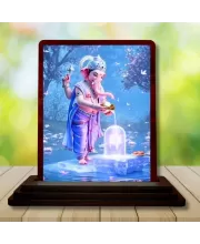 Car Desk/Table Top Lord Ganesha Wooden Photo Stand  3x4 Inches, Compact & Stylish Spiritual Display For Car, Home & Office (Pack Of 1) (F14518)