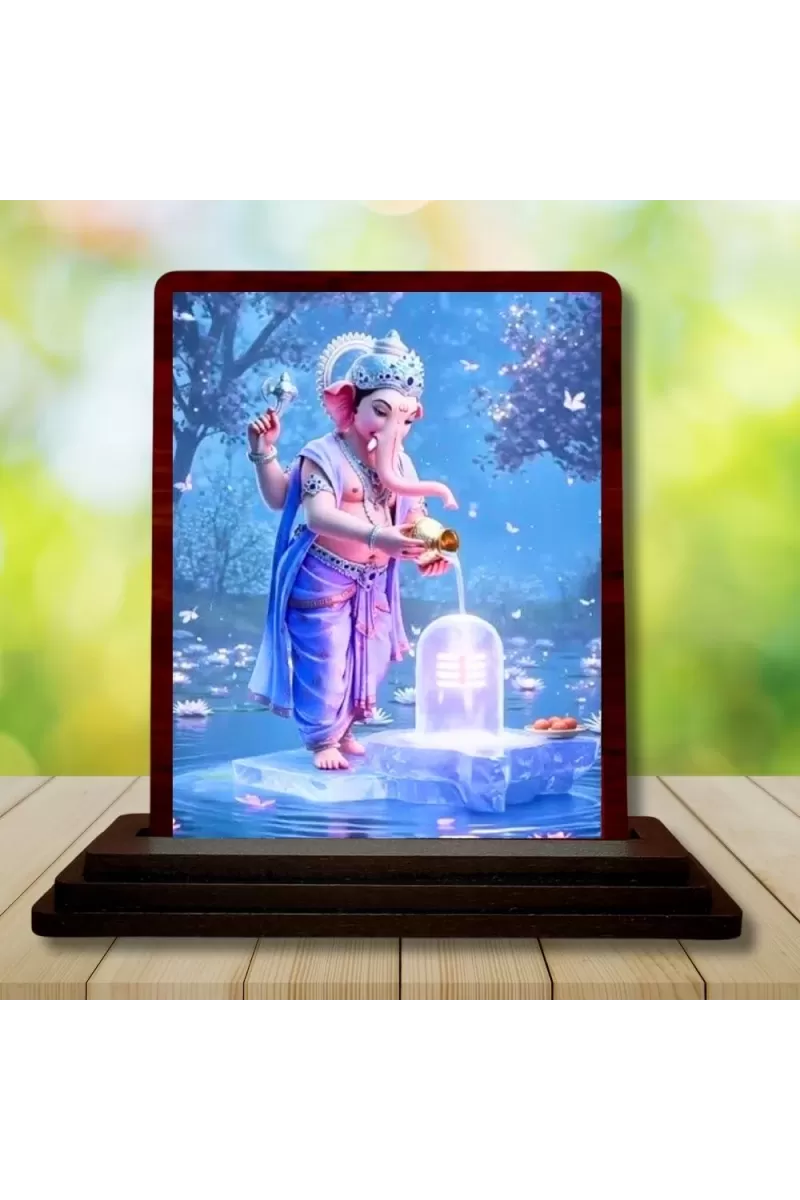 Car Desk/Table Top Lord Ganesha Wooden Photo Stand  3x4 Inches, Compact & Stylish Spiritual Display For Car, Home & Office (Pack Of 1) (F14518)