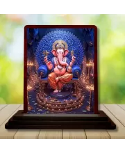 Car Desk/Table Top Lord Ganesha Wooden Photo Stand  3x4 Inches, Compact & Stylish Spiritual Display For Car, Home & Office (Pack Of 1) (F14519)