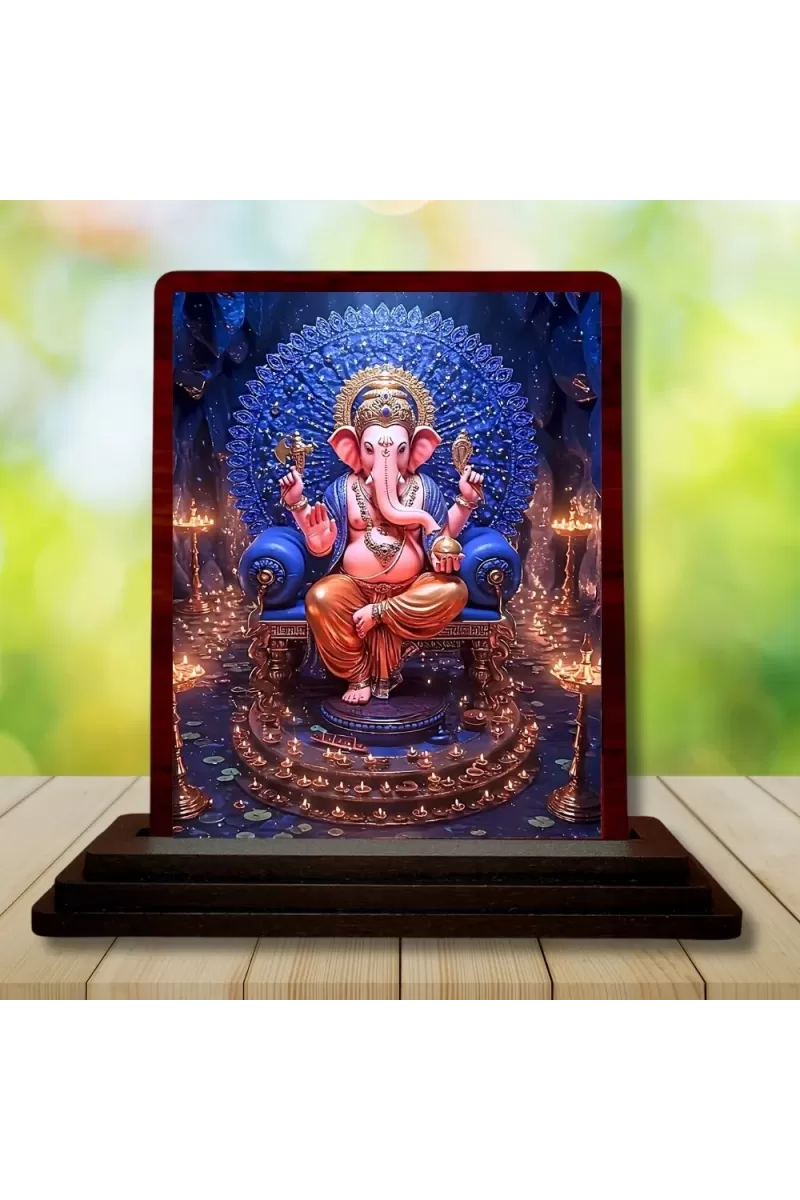 Car Desk/Table Top Lord Ganesha Wooden Photo Stand  3x4 Inches, Compact & Stylish Spiritual Display For Car, Home & Office (Pack Of 1) (F14519)