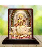 Car Desk/Table Top Goddess Lakshmi Wooden Photo Stand  3x4 Inches, Compact & Stylish Spiritual Display For Car, Home & Office (Pack Of 1) (F14520)