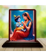 Car Desk/Table Top Yashodha With Krishna Wooden Photo Stand  3x4 Inches, Compact & Stylish Spiritual Display For Car, Home & Office (Pack Of 1) (F14521)