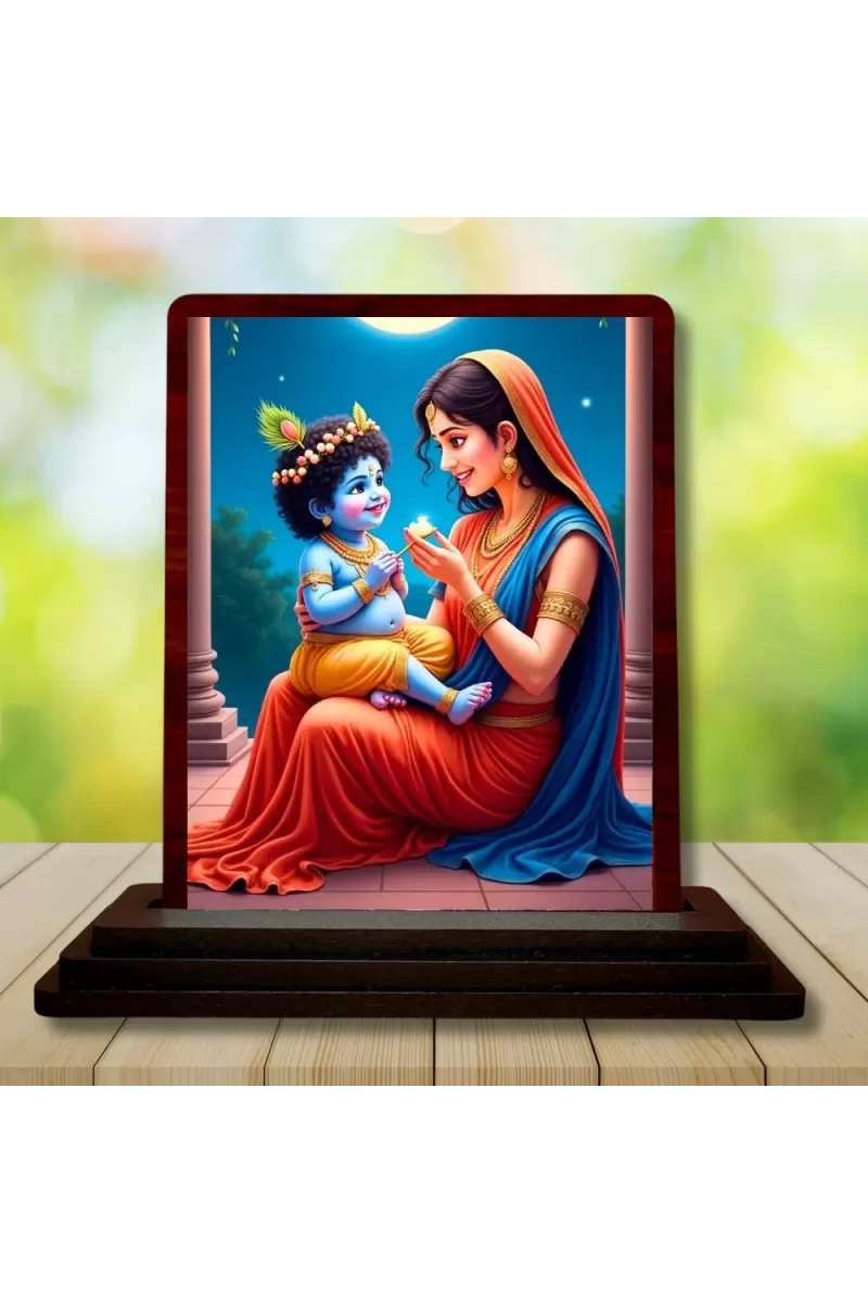 Car Desk/Table Top Yashodha With Krishna Wooden Photo Stand  3x4 Inches, Compact & Stylish Spiritual Display For Car, Home & Office (Pack Of 1) (F14521)