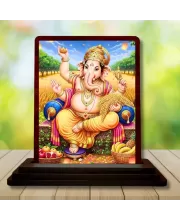 Car Desk/Table Top Lord Ganesha Wooden Photo Stand  3x4 Inches, Compact & Stylish Spiritual Display For Car, Home & Office (Pack Of 1) (F14523)