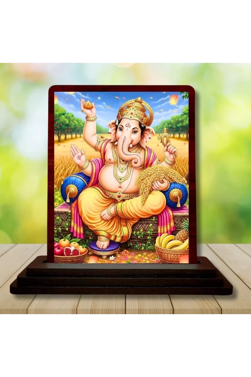 Car Desk/Table Top Lord Ganesha Wooden Photo Stand  3x4 Inches, Compact & Stylish Spiritual Display For Car, Home & Office (Pack Of 1) (F14523)
