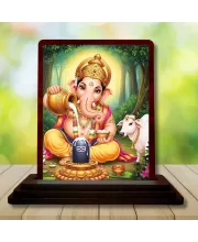 Car Desk/Table Top Lord Ganesha Wooden Photo Stand  3x4 Inches, Compact & Stylish Spiritual Display For Car, Home & Office (Pack Of 1) (F14524)