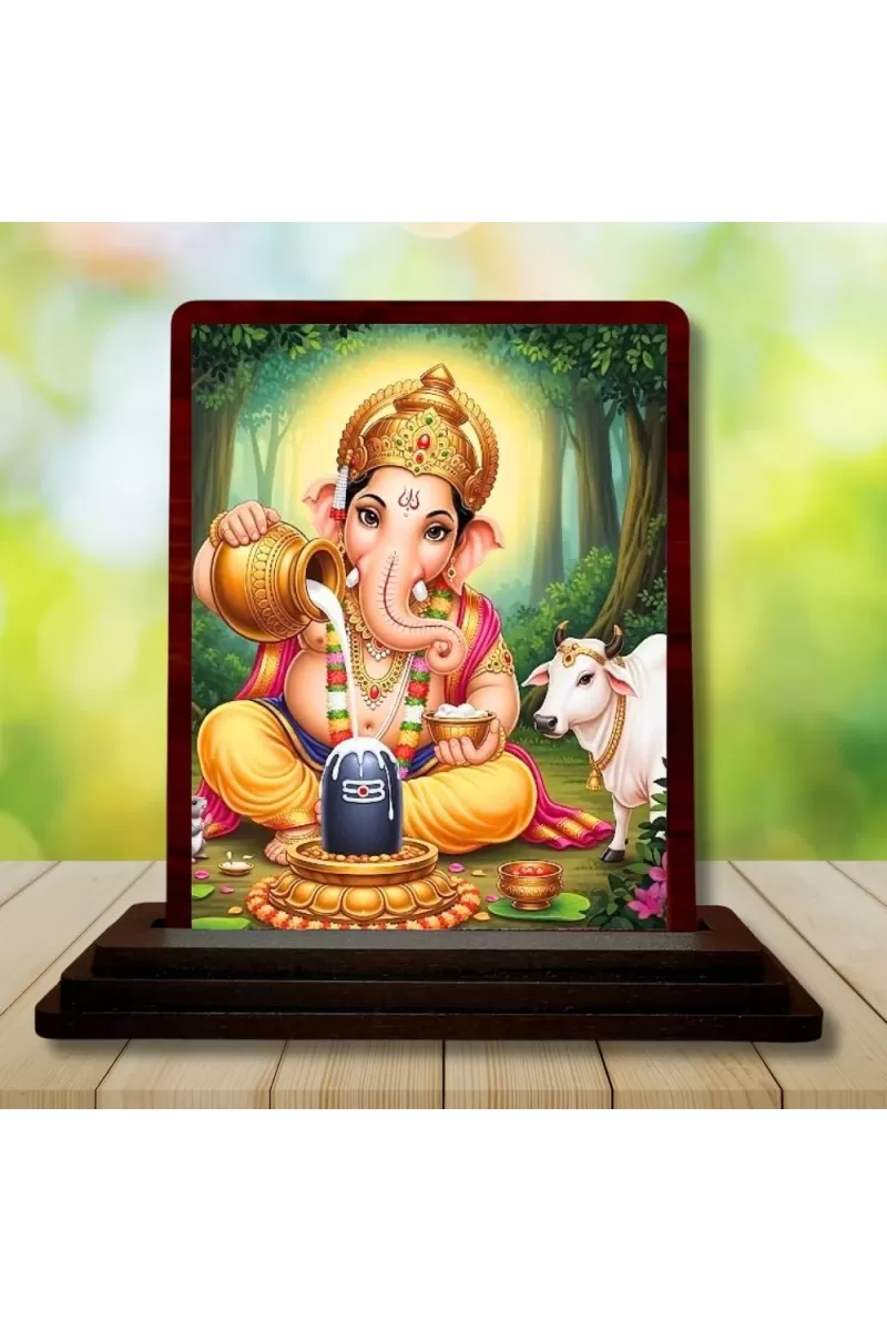 Car Desk/Table Top Lord Ganesha Wooden Photo Stand  3x4 Inches, Compact & Stylish Spiritual Display For Car, Home & Office (Pack Of 1) (F14524)