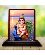 Car Desk/Table Top Lord Murugan Wooden Photo Stand  3x4 Inches, Compact & Stylish Spiritual Display For Car, Home & Office (Pack Of 1) (F14525)