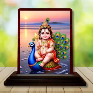 Car Desk/Table Top Lord Murugan Wooden Photo Stand 3x4 Inches, Compact & Stylish Spiritual Display For Car, Home & Office (Pack Of 1) (F14525) Car Desk/Table Top Lord Murugan Wooden Photo Stand 3x4 Inches, Compact & Stylish Spiritual Display For Car, Home & Office (Pack Of 1) (F14525)