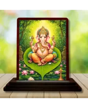 Car Desk/Table Top Lord Ganesha Wooden Photo Stand  3x4 Inches, Compact & Stylish Spiritual Display For Car, Home & Office (Pack Of 1) (F14526)