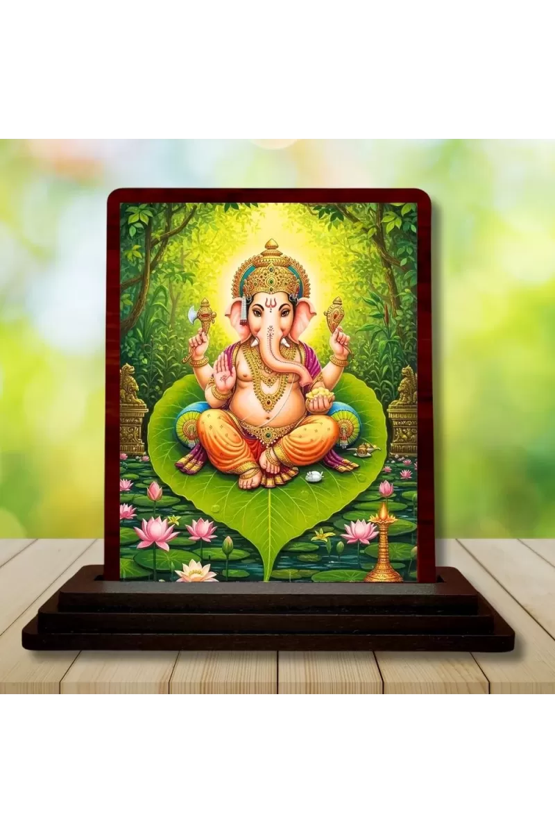 Car Desk/Table Top Lord Ganesha Wooden Photo Stand  3x4 Inches, Compact & Stylish Spiritual Display For Car, Home & Office (Pack Of 1) (F14526)