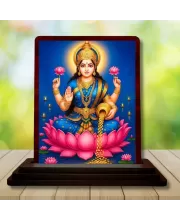 Car Desk/Table Top Goddess Lakshmi Wooden Photo Stand  3x4 Inches, Compact & Stylish Spiritual Display For Car, Home & Office (Pack Of 1) (F14527)