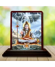 Car Desk/Table Top Lord Shiva Wooden Photo Stand  3x4 Inches, Compact & Stylish Spiritual Display For Car, Home & Office (Pack Of 1) (F14530)