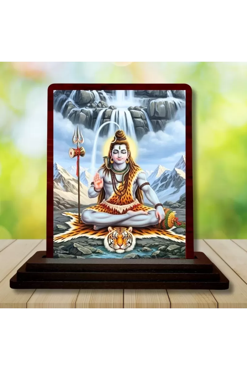 Car Desk/Table Top Lord Shiva Wooden Photo Stand  3x4 Inches, Compact & Stylish Spiritual Display For Car, Home & Office (Pack Of 1) (F14530)
