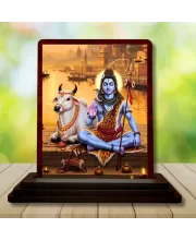 Car Desk/Table Top Lord Shiva Wooden Photo Stand  3x4 Inches, Compact & Stylish Spiritual Display For Car, Home & Office (Pack Of 1) (F14531)