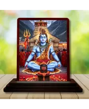 Car Desk/Table Top Lord Shiva Wooden Photo Stand  3x4 Inches, Compact & Stylish Spiritual Display For Car, Home & Office (Pack Of 1) (F14532)
