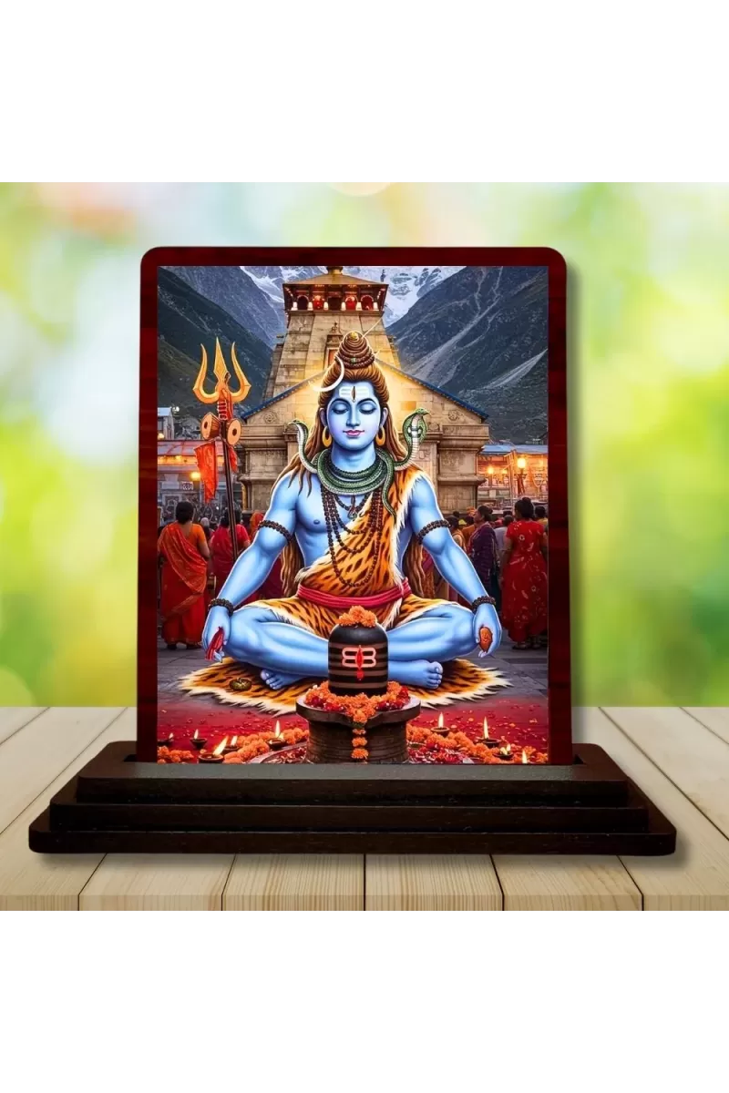 Car Desk/Table Top Lord Shiva Wooden Photo Stand  3x4 Inches, Compact & Stylish Spiritual Display For Car, Home & Office (Pack Of 1) (F14532)