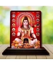 Car Desk/Table Top Lord Shiva Wooden Photo Stand  3x4 Inches, Compact & Stylish Spiritual Display For Car, Home & Office (Pack Of 1) (F14533)