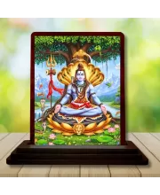 Car Desk/Table Top Lord Shiva Wooden Photo Stand  3x4 Inches, Compact & Stylish Spiritual Display For Car, Home & Office (Pack Of 1) (F14534)
