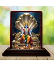 Car Desk/Table Top Lord Vishnu Wooden Photo Stand  3x4 Inches, Compact & Stylish Spiritual Display For Car, Home & Office (Pack Of 1) (F14535)