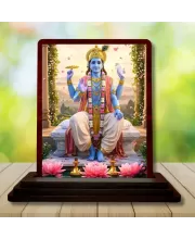 Car Desk/Table Top Lord Vishnu Wooden Photo Stand  3x4 Inches, Compact & Stylish Spiritual Display For Car, Home & Office (Pack Of 1) (F14536)