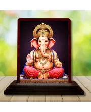 Car Desk/Table Top Lord Ganesha Wooden Photo Stand  3x4 Inches, Compact & Stylish Spiritual Display For Car, Home & Office (Pack Of 1) (F14537)