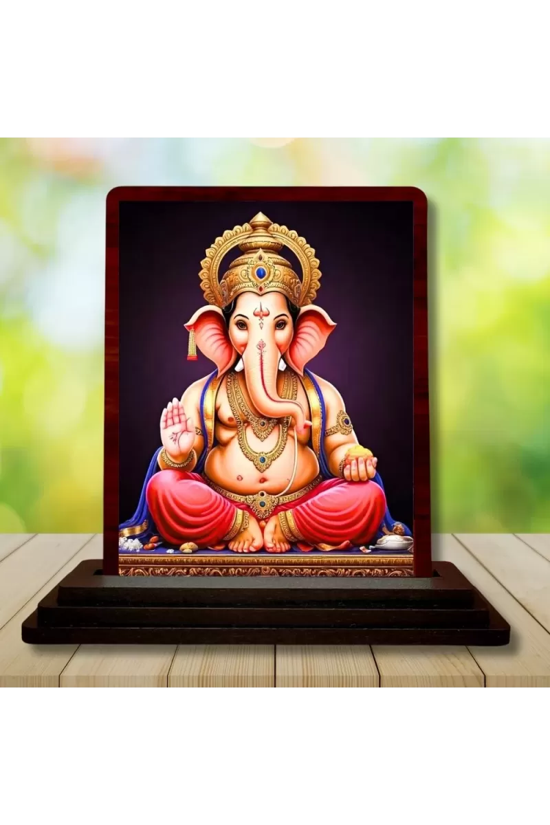 Car Desk/Table Top Lord Ganesha Wooden Photo Stand  3x4 Inches, Compact & Stylish Spiritual Display For Car, Home & Office (Pack Of 1) (F14537)