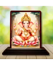 Car Desk/Table Top Lord Ganesha Wooden Photo Stand  3x4 Inches, Compact & Stylish Spiritual Display For Car, Home & Office (Pack Of 1) (F14538)