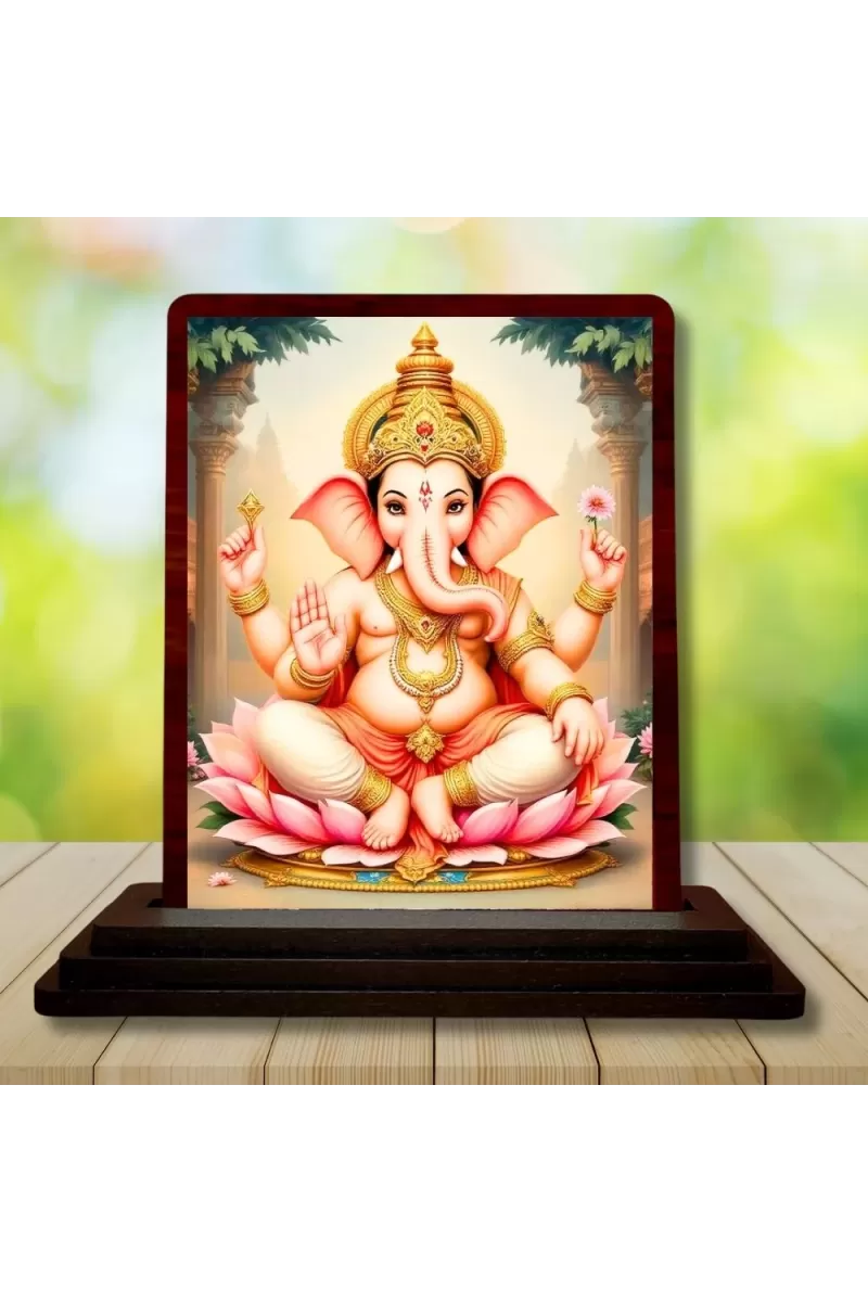 Car Desk/Table Top Lord Ganesha Wooden Photo Stand  3x4 Inches, Compact & Stylish Spiritual Display For Car, Home & Office (Pack Of 1) (F14538)
