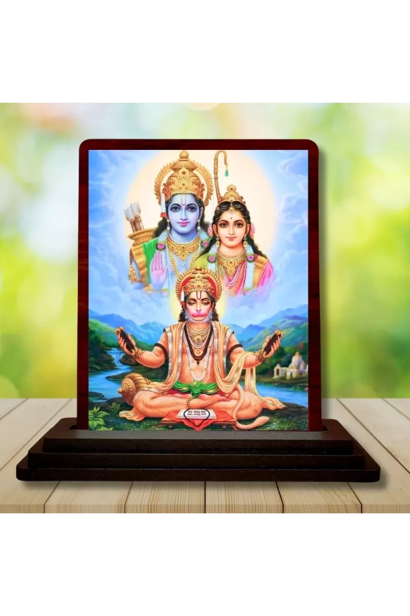Car Desk/Table Top Lord Hanuman With Sita Rama Wooden Photo Stand  3x4 Inches, Compact & Stylish Spiritual Display For Car, Home & Office (Pack Of 1) (F14539)