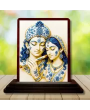 Car Desk/Table Top Radha Krishna Wooden Photo Stand  3x4 Inches, Compact & Stylish Spiritual Display For Car, Home & Office (Pack Of 1) (F14540)