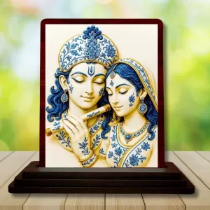 Car Desk/Table Top Radha Krishna Wooden Photo Stand 3x4 Inches, Compact & Stylish Spiritual Display For Car, Home & Office (Pack Of 1) (F14540) Car Desk/Table Top Radha Krishna Wooden Photo Stand 3x4 Inches, Compact & Stylish Spiritual Display For Car, Home & Office (Pack Of 1) (F14540)