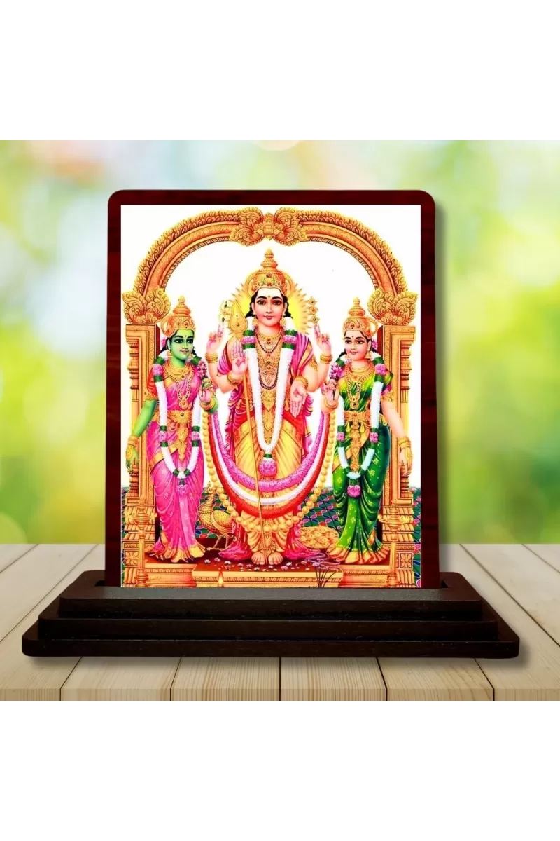 Car Desk/Table Top Lord Murugan Wooden Photo Stand  3x4 Inches, Compact & Stylish Spiritual Display For Car, Home & Office (Pack Of 1) (F14541)