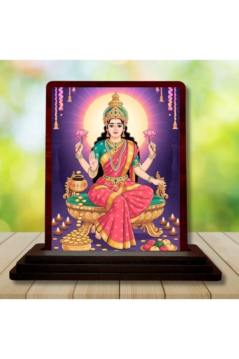 Car Desk/Table Top Goddess Lakshmi Wooden Photo Stand  3x4 Inches, Compact & Stylish Spiritual Display For Car, Home & Office (Pack Of 1) (F14542)
