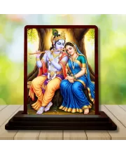 Car Desk/Table Top Radha Krishna Wooden Photo Stand  3x4 Inches, Compact & Stylish Spiritual Display For Car, Home & Office (Pack Of 1) (F14543)