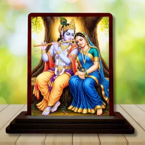 Car Desk/Table Top Radha Krishna Wooden Photo Stand 3x4 Inches, Compact & Stylish Spiritual Display For Car, Home & Office (Pack Of 1) (F14543) Car Desk/Table Top Radha Krishna Wooden Photo Stand 3x4 Inches, Compact & Stylish Spiritual Display For Car, Home & Office (Pack Of 1) (F14543)