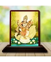 Car Desk/Table Top Goddess Saraswathi Wooden Photo Stand  3x4 Inches, Compact & Stylish Spiritual Display For Car, Home & Office (Pack Of 1) (F14544)