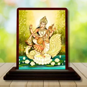 Car Desk/Table Top Goddess Saraswathi Wooden Photo Stand 3x4 Inches, Compact & Stylish Spiritual Display For Car, Home & Office (Pack Of 1) (F14544) Car Desk/Table Top Goddess Saraswathi Wooden Photo Stand 3x4 Inches, Compact & Stylish Spiritual Display For Car, Home & Office (Pack Of 1) (F14544)