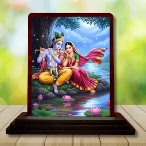 Car Desk/Table Top Radha Krishna Wooden Photo Stand 3x4 Inches, Compact & Stylish Spiritual Display For Car, Home & Office (Pack Of 1) (F14545) Car Desk/Table Top Radha Krishna Wooden Photo Stand 3x4 Inches, Compact & Stylish Spiritual Display For Car, Home & Office (Pack Of 1) (F14545)