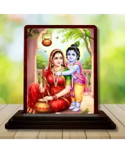 Car Desk/Table Top Yashodha Krishna Wooden Photo Stand  3x4 Inches, Compact & Stylish Spiritual Display For Car, Home & Office (Pack Of 1) (F14546)