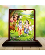 Car Desk/Table Top Lord Krishna Wooden Photo Stand  3x4 Inches, Compact & Stylish Spiritual Display For Car, Home & Office (Pack Of 1) (F14547)