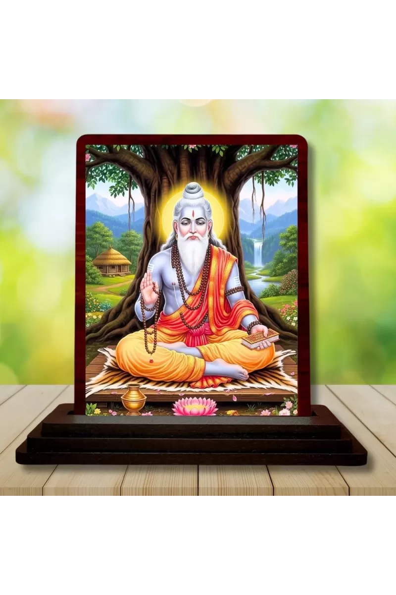 Car Desk/Table Top Vyasa Maharshi Wooden Photo Stand  3x4 Inches, Compact & Stylish Spiritual Display For Car, Home & Office (Pack Of 1) (F14548)