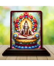Car Desk/Table Top Lord Shiva Wooden Photo Stand  3x4 Inches, Compact & Stylish Spiritual Display For Car, Home & Office (Pack Of 1) (F14549)