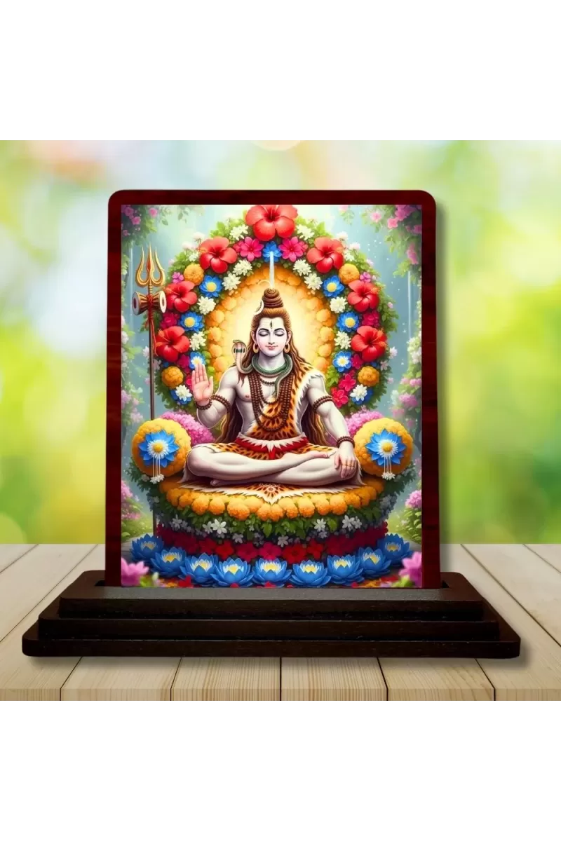 Car Desk/Table Top Lord Shiva Wooden Photo Stand  3x4 Inches, Compact & Stylish Spiritual Display For Car, Home & Office (Pack Of 1) (F14549)