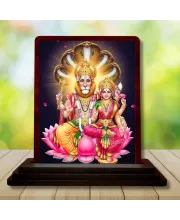 Car Desk/Table Top Lakshmi Narasimha Wooden Photo Stand  3x4 Inches, Compact & Stylish Spiritual Display For Car, Home & Office (Pack Of 1) (F14554)